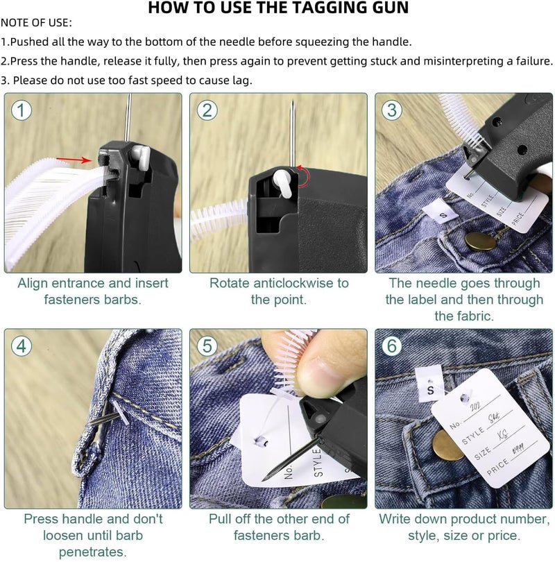JINFFR Tagging Gun for Clothing, Tagging Gun Kit with 1600pcs 1" Barbs Fasteners and 6 Needles, Price Tag Gun, Standard Retail Price Tag Attacher Gun Kit, Clothes Tagging Gun Black - Image 3